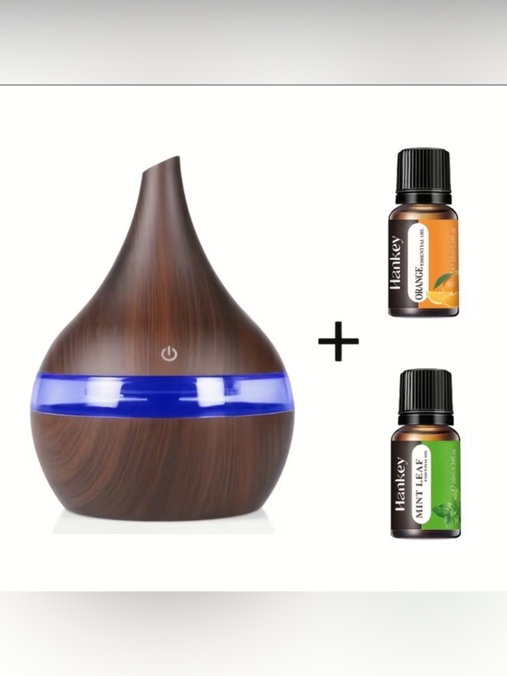 Dark Woodgrain style Aromatherapy Diffuser with LED Light and Essential Oils NIB
